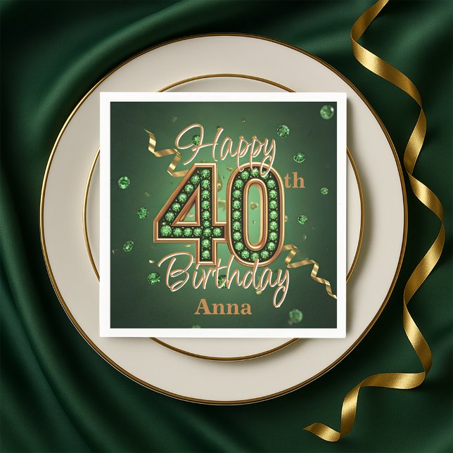 Sparkling Emerald Green and Gold 40th Birthday Pappersservett (Skapare uppladdad)