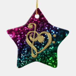 Sparkling färgade stjärnor med musiksymboler julgransprydnad keramik