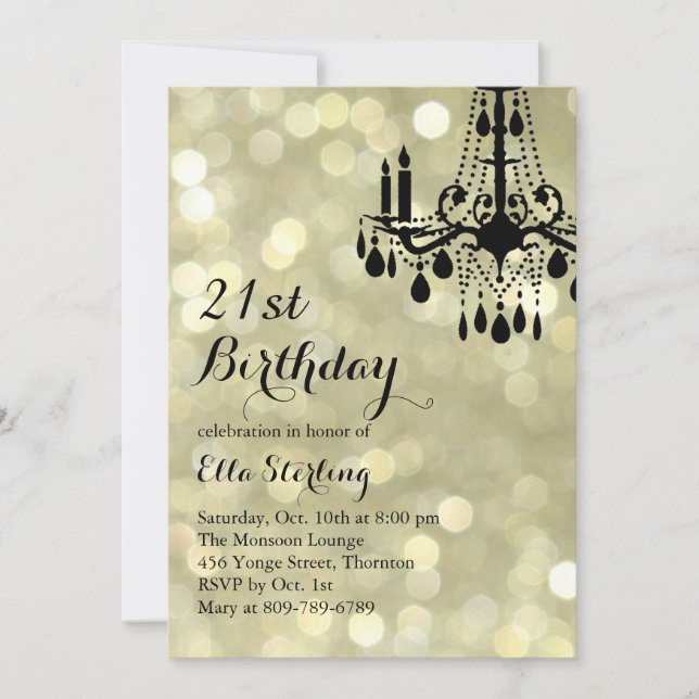 Sparkling för balsalfödelsedag för ljus guld- inbjudningar (Framsida)