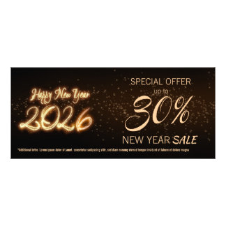 Sparkling Happy New Year 2026 Fireworks Discount Reklamkort