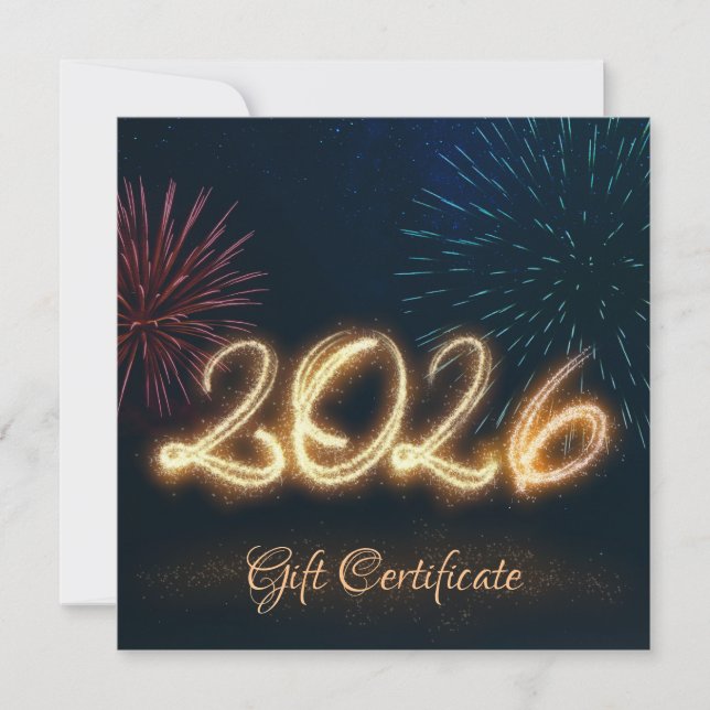 Sparkling Happy New Year Fireworks 2026 Gift Card (Framsida)