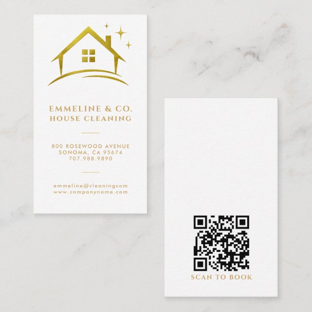 Sparkling House Cleaning Service QR-kod Visitkort (Fram/baksida)