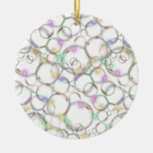 Sparkling klart genomskinligt bubblar på vit julgransprydnad keramik