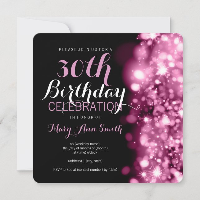 Sparkling ljus för 30års födelsedagpartyrosor inbjudningar (Framsida)