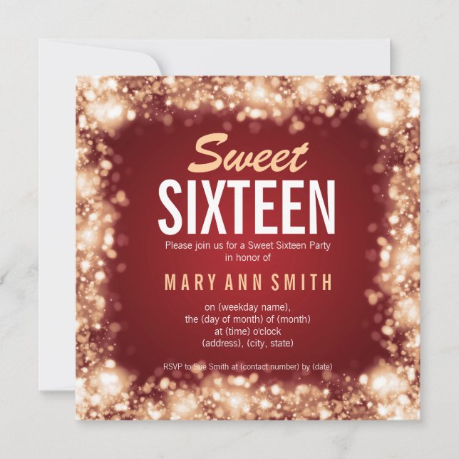Sparkling ljus för elegantt sweet sixteenpartyguld inbjudningar (Framsida)