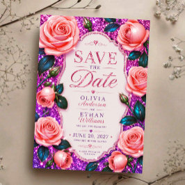 Sparkling Pink Glitter Rose Spara Datumet