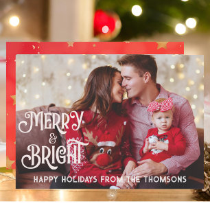 Sparkling Red Star Merry Bright Jul Julkort