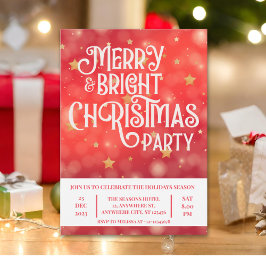 Sparkling Red Star Merry Bright jul Party Inbjudningar