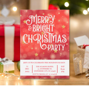 Sparkling Red Star Merry Bright jul Party Inbjudningar