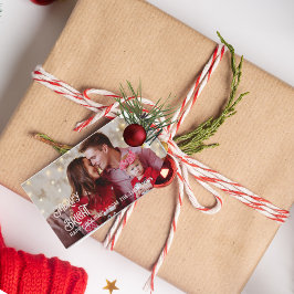 Sparkling Red Star Merry Bright Jul Presentetikett