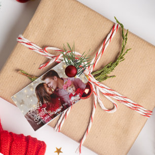 Sparkling Red Star Merry Bright Jul Presentetikett
