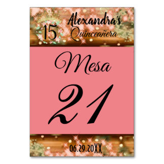 Sparkling Rose Gold Spanish Quinceañera Princess  Bordsnummer