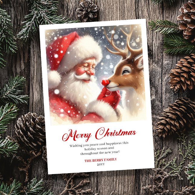 Sparkling Santa With Rudolph Festive Greeting Card Julkort (Sparkling Santa With Rudolph Festive Greeting Card)