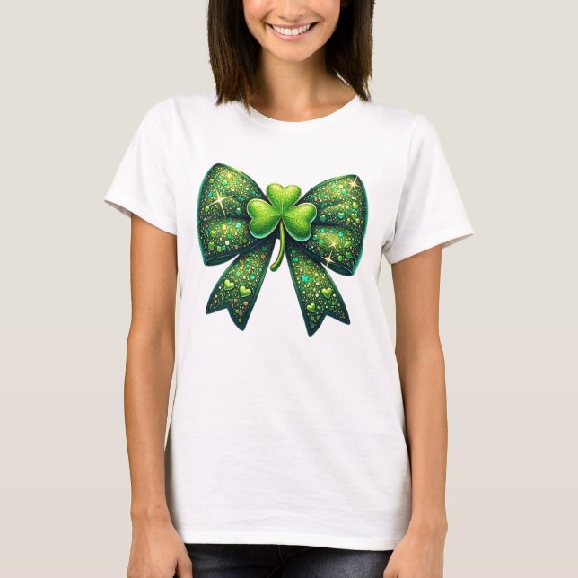 Sparkling Shamrock Bow T Shirt (Framsida)