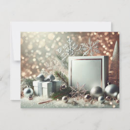 Sparkling Silver Christmas Background with Decorat Julkort