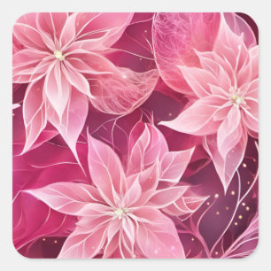 Sparkling Soft Rosa Poinsettia Fyrkantigt Klistermärke