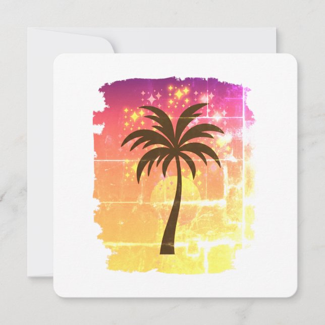 Sparkling Sunset Palm Tree | Tropical Paradise Sil Kort (Framsida)