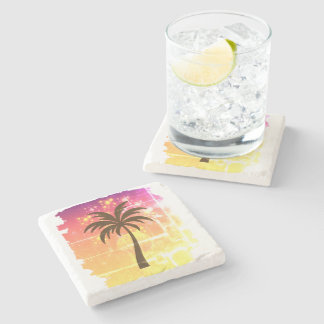 Sparkling Sunset Palm Tree | Tropical Paradise Sil Stenunderlägg
