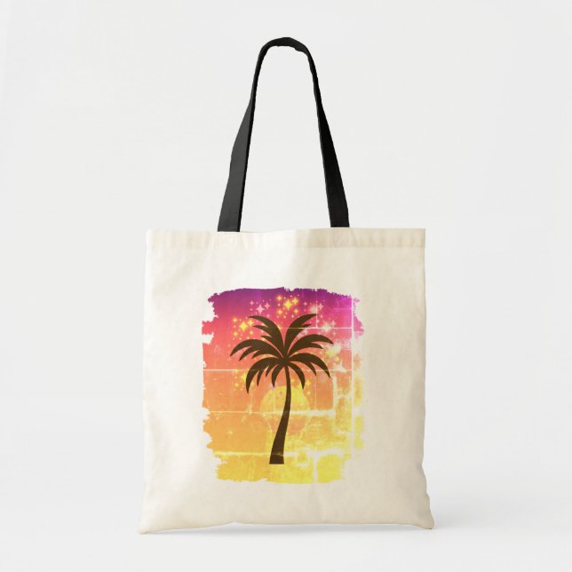 Sparkling Sunset Palm Tree | Tropical Paradise Sil Tygkasse (Framsidan)