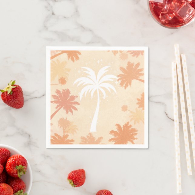 Sparkling Tropical Palm Tree Silhouette Pappersservett (Insitu)