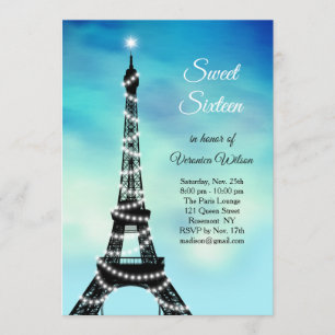 Sparkling turkos för Eiffel tornsweet sixteen Inbjudningar