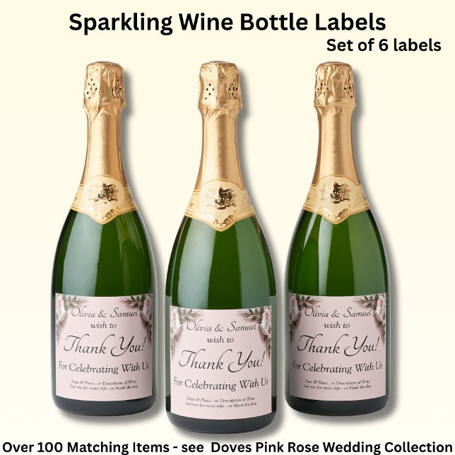Sparkling Wine Bottle Labels, Pink Roses & Doves  (Skapare uppladdad)