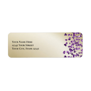 Sparkly Amethyst och Guld Glitter Hearts Returadress Etikett