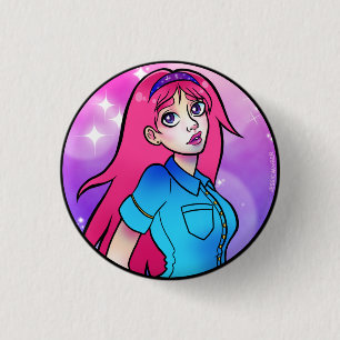 Sparkly Anime Girl Pin Knapp