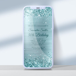 Sparkly Aqua Teal Glitter Blue Foil 50:e födelseda Inbjudningar