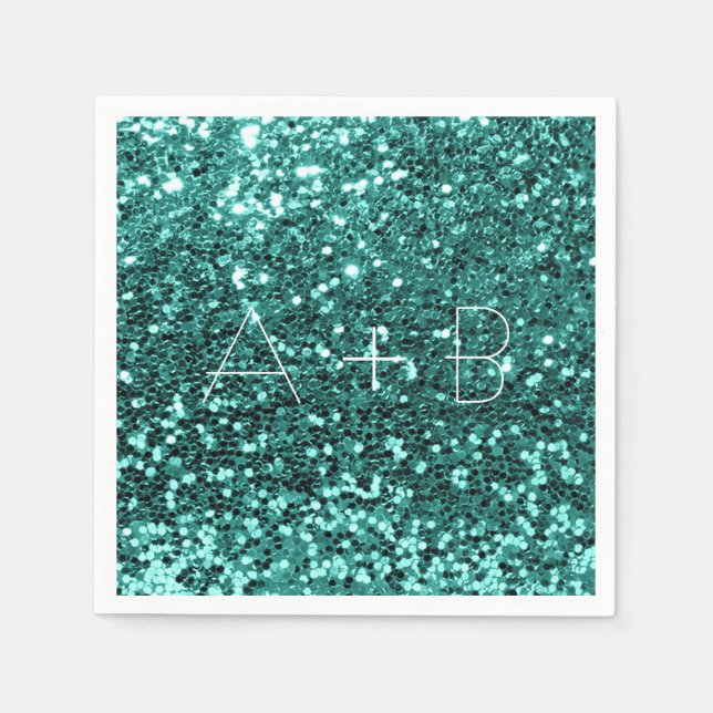 Sparkly Aqua Teal Mint Sequin Sparkly Glitter Pappersservett (Framsidan)