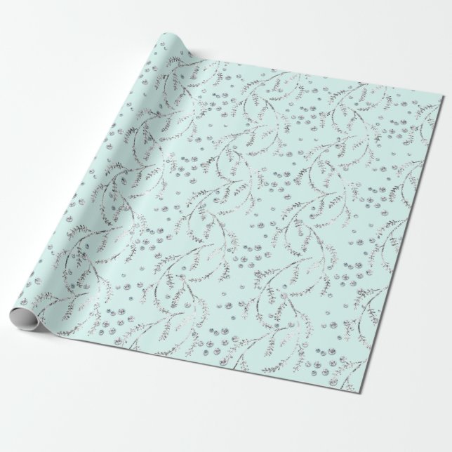 Sparkly Aquatic Pastel Laurel Silver Diamonds Presentpapper (Utrullad)