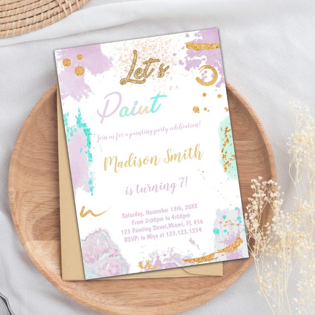 Sparkly Art Party-kort för flickor Inbjudningar (Purple Glitter Paint Birthday Invitations)
