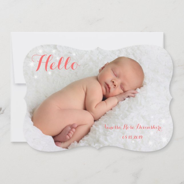 Sparkly Birth Notice - korall Meddelande (Framsida)