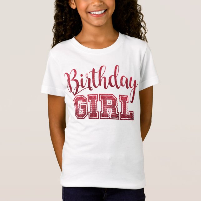 Sparkly Birthday Girl Red T Shirt (Framsida)