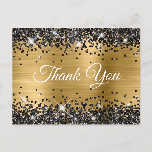 Sparkly Black Glitter Gold Foil Tack Vykort (Framsida)