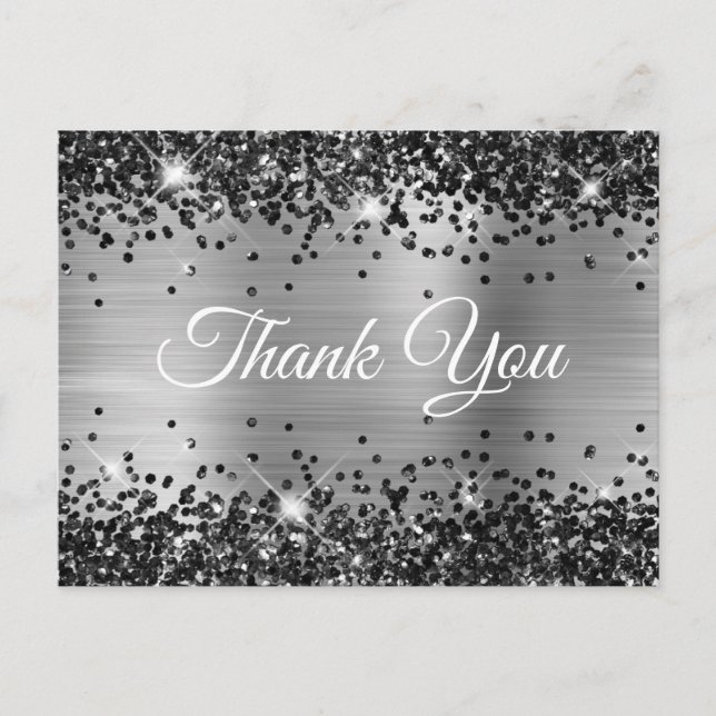 Sparkly Black Glitter Silver Foil Tack Vykort (Framsida)
