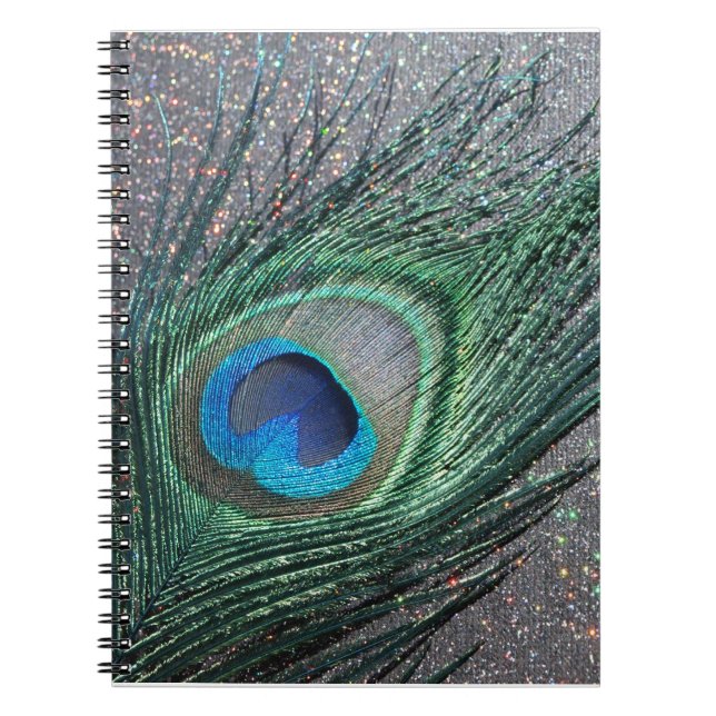 Sparkly Black Peacock Feather Life Anteckningsbok (Framsidan)