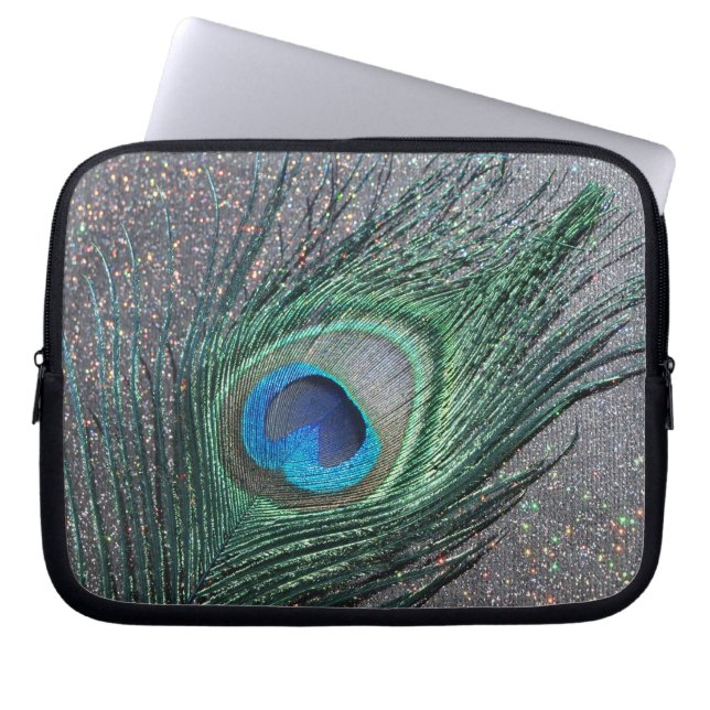 Sparkly Black Peacock Feather Life Laptop Fodral (Framsidan)