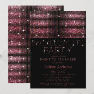 Sparkly Black Rosa Glitter Sequins Bachelorette Inbjudningar