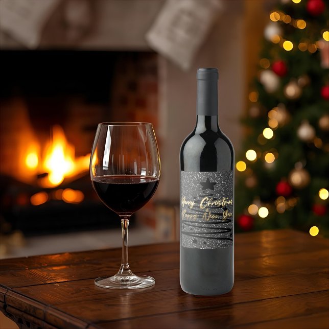 Sparkly Black Wine Label Set Vinflaska Etikett (Skapare uppladdad)
