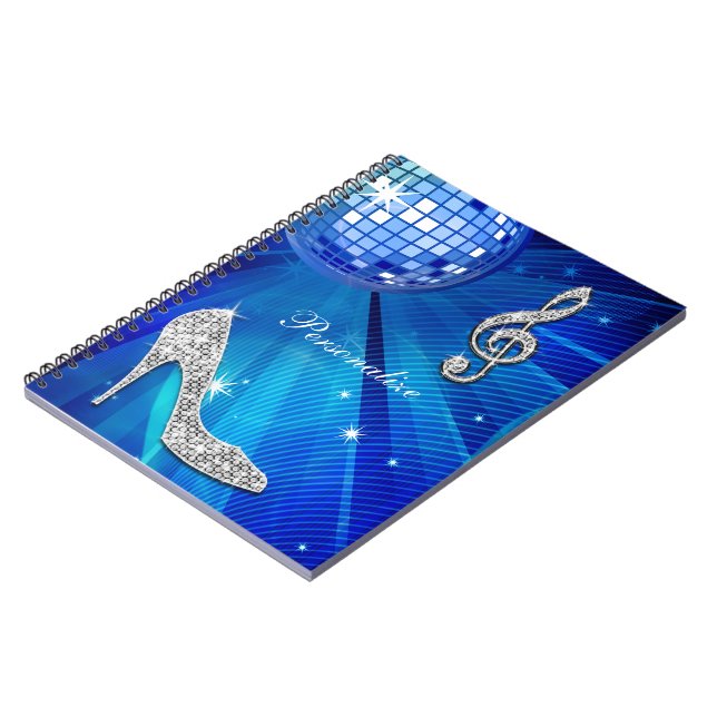 Sparkly blått-/silvermusik noterar & stiletthälet anteckningsbok (Vänstra Sidan)