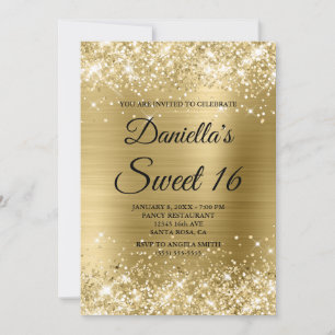 Sparkly Blek Guld Glitter och Foil Sweet 16 Inbjudningar