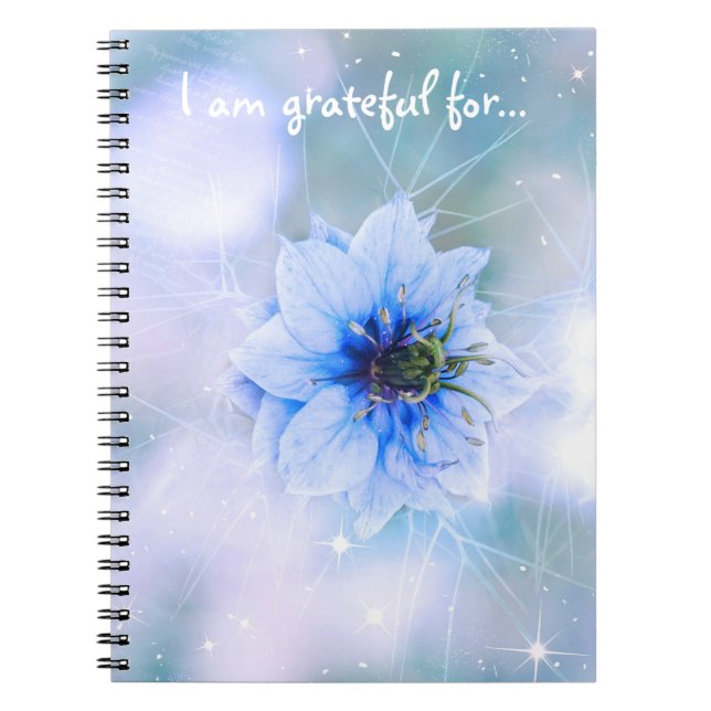 Sparkly Blue Flower Gratitude Journal Anteckningsbok (Framsidan)