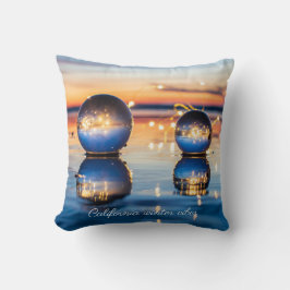 Sparkly Blue Orange Ocean Beach Sunset Lensball Kudde