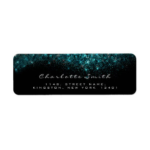 Sparkly Blue Turcos Ocean Black White Glitter Returadress Etikett