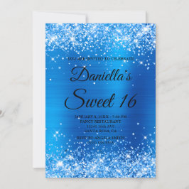 Sparkly Brght Blue Glitter och Foil Sweet 16 Inbjudningar