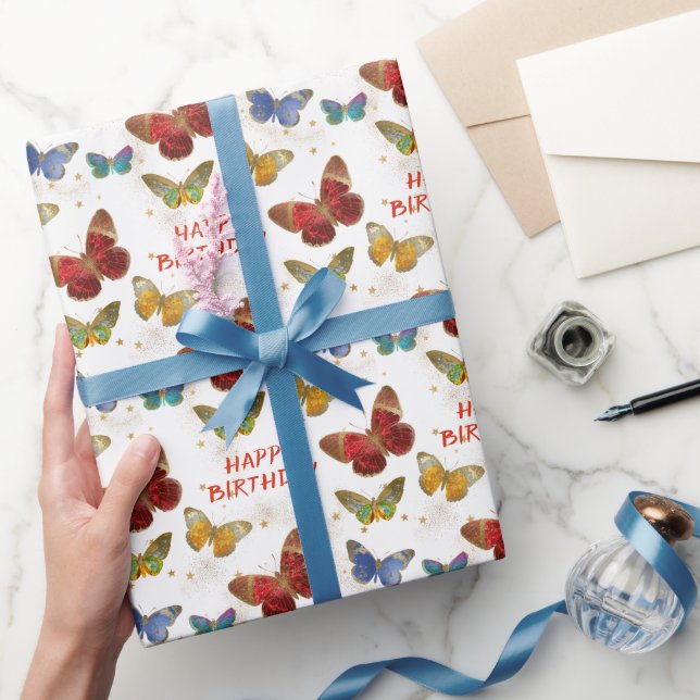 Sparkly Butterfly Stars Birthday Presentpapper (Gifting)