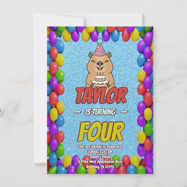 Sparkly Capybara Birthday Invite Inbjudningar (Framsida)