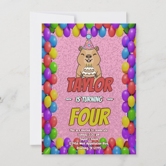 Sparkly Capybara Birthday Invite Inbjudningar (Framsida)
