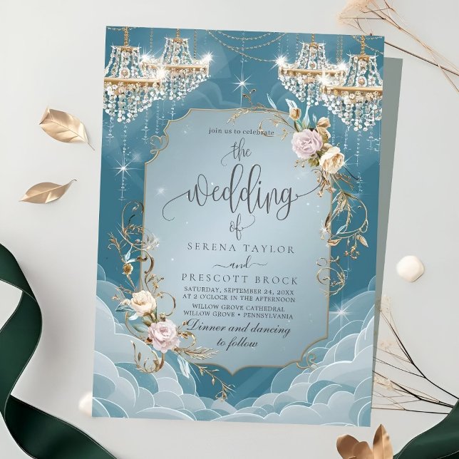 Sparkly Chandelier Blommigt Lavish Bröllop Inbjudningar (Skapare uppladdad)